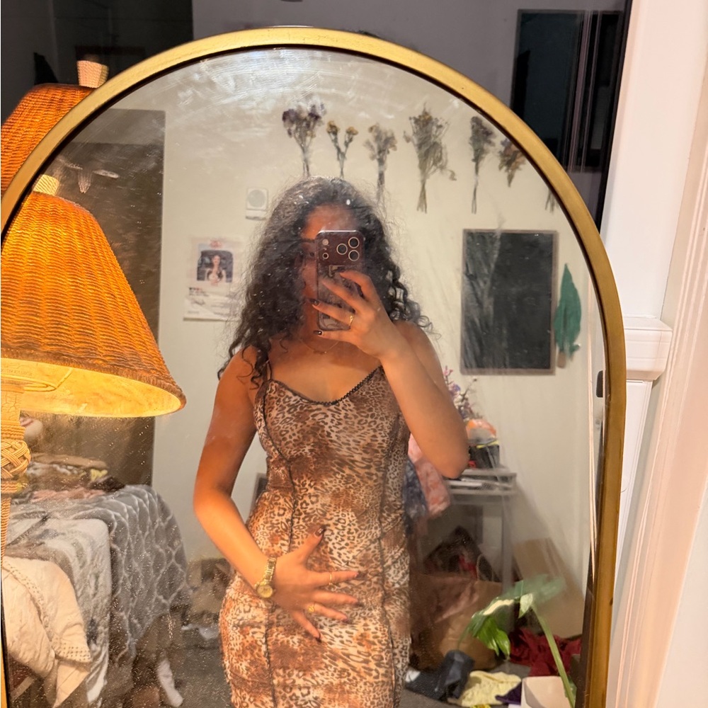 Leopard Print Slip Dress - Brown Mini